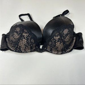 Victorias Secret 34C Pushup Bra Padded Beige Black Floral Lace Underwire #1636